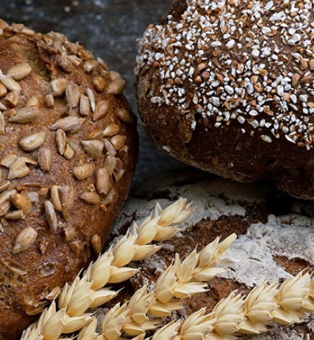 Closeup of various bread and grains with seeds