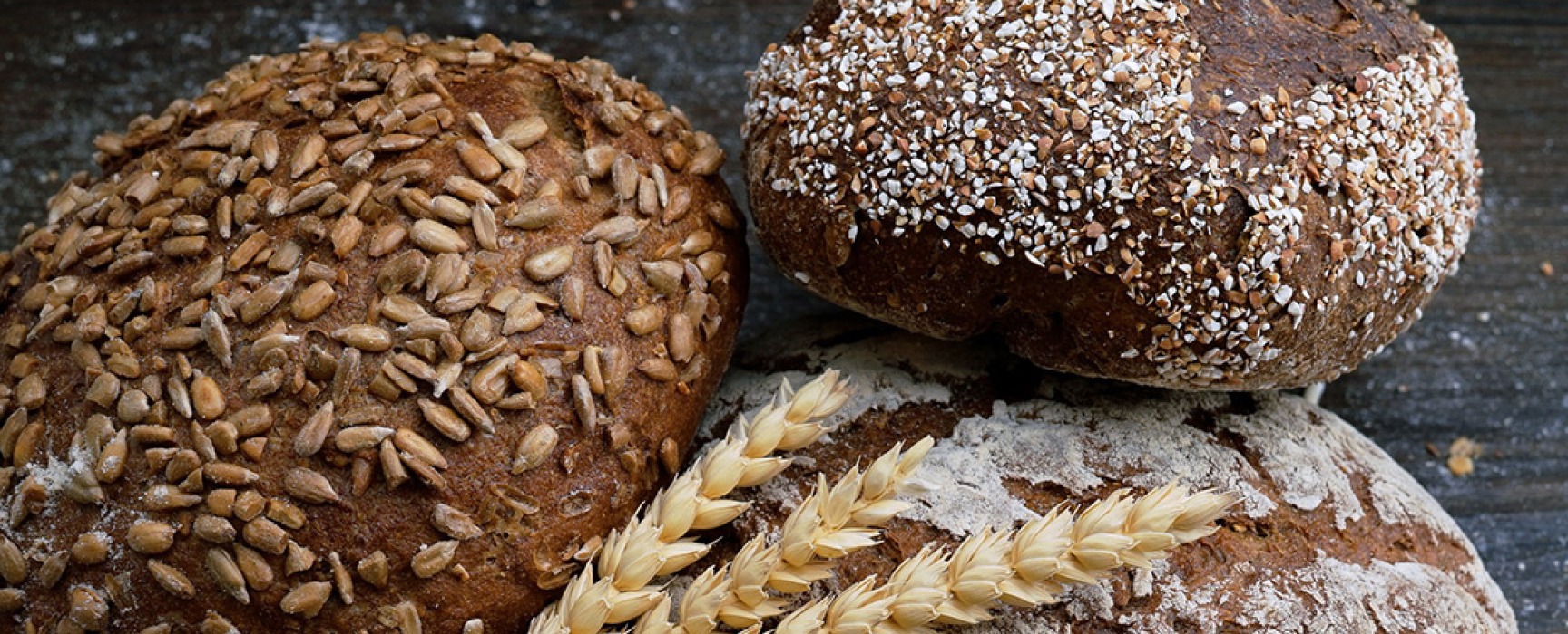 Closeup of various bread and grains with seeds
