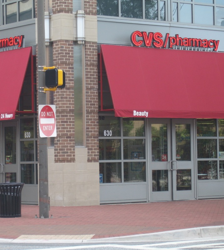 Corner entrance to CVS pharmacy in Harbor East